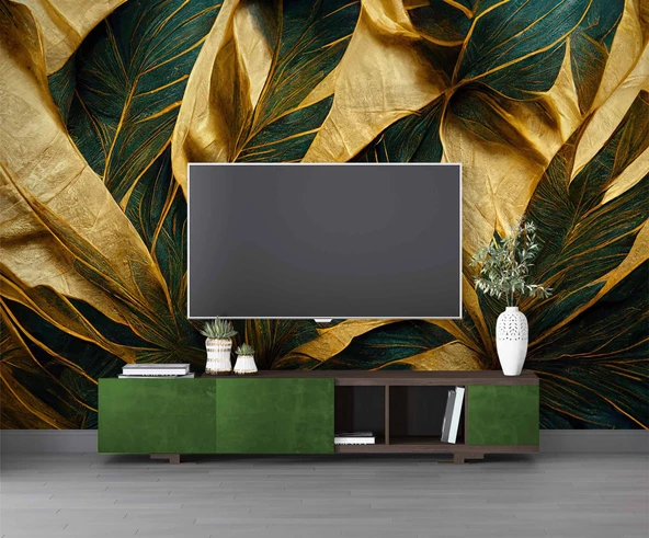 3 Boyutlu Yeşil Sarı Temalı Duvar Kağıdı - Resim 3