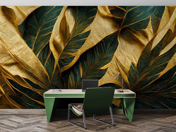 3 Boyutlu Yeşil Sarı Temalı Duvar Kağıdı - Resim 4