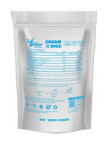 ZEUS NUTRITION CREAM OF RICE 1000G-Hindistanlı - 2