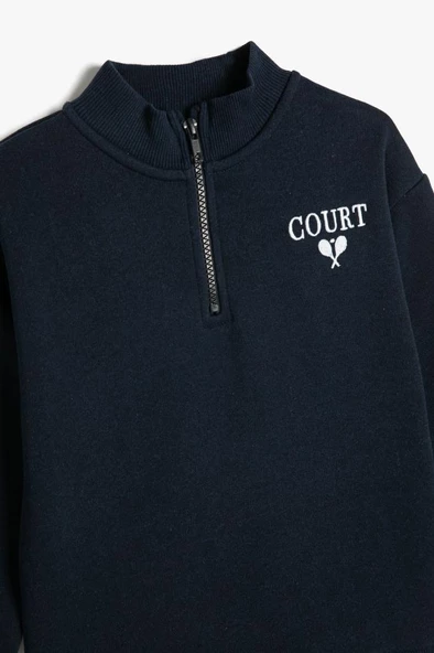 Koton Erkek Çocuk Sweatshirt Dik Yaka Yarım Fermuarlı Uzun Kollu - 3