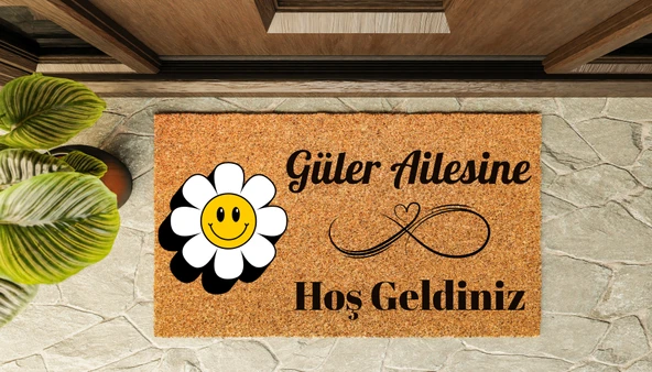 Kapı Önü Paspası Kişiye Özel Yazı Yazılır Koko Model Gülen Papatya PK-1608