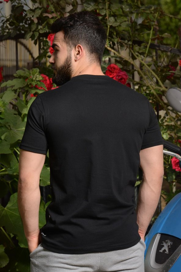 Erkek Siyah Martı Model Kısa Kollu Bisiklet Yaka Tişört 21ETSHMART - 4