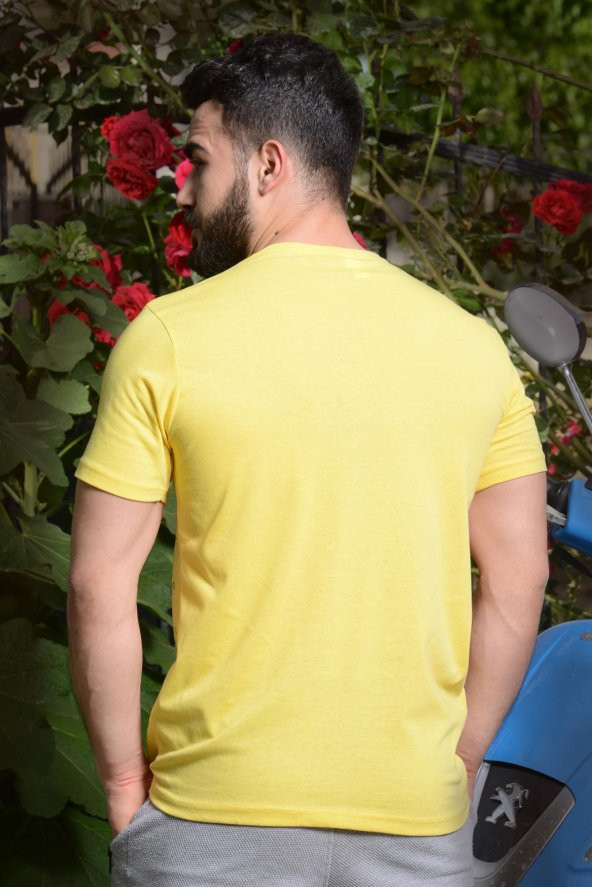 Erkek Sarı Çapa Baskılı Kısa Kollu Bisiklet Yaka Tişört 20ETSHCAPA - 4