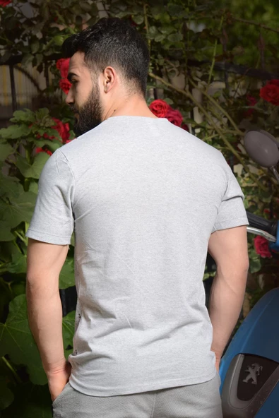 Erkek Gri Çapa Baskılı Kısa Kollu Bisiklet Yaka Tişört 20ETSHCAPA - 4