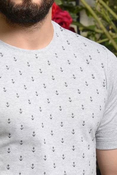 Erkek Gri Çapa Baskılı Kısa Kollu Bisiklet Yaka Tişört 20ETSHCAPA - 3
