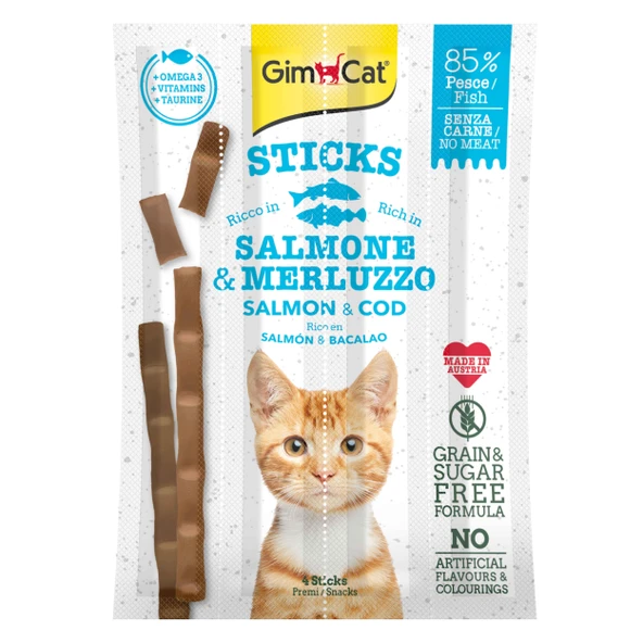 GimCat Sticks Somon Morina Tahılsız Ödül Çubukları 4'lü 20 gr ürün görseli 1
