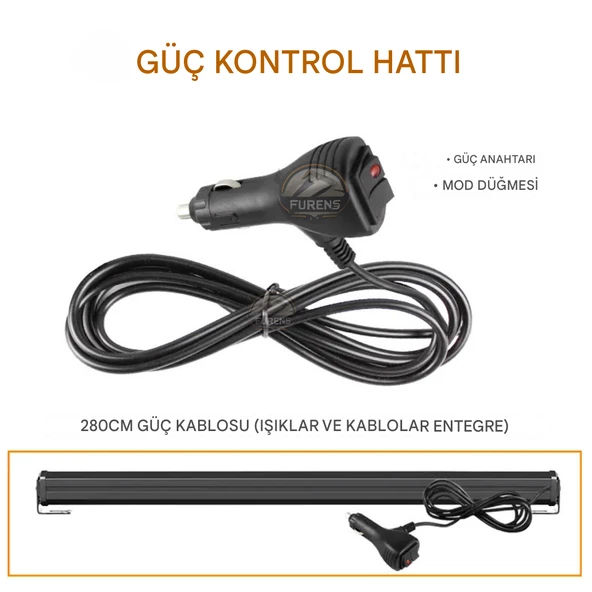 Turuncu Tepe Çakar Bar Led 90cm 12-24v  Off Road Çekici Traktör İkaz Lambası Çakar 15 Modlu - 4