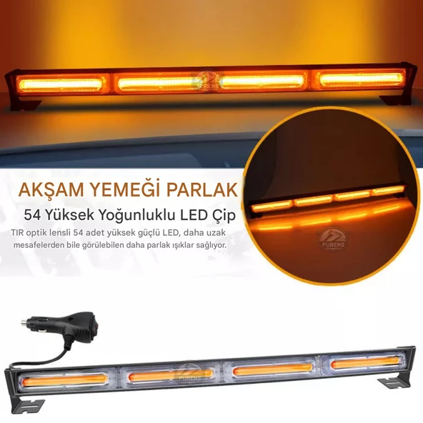 Turuncu Tepe Çakar Bar Led 60cm 12-24v  Off Road Çekici Traktör İkaz Lambası Çakar 15 Modlu - Resim 7
