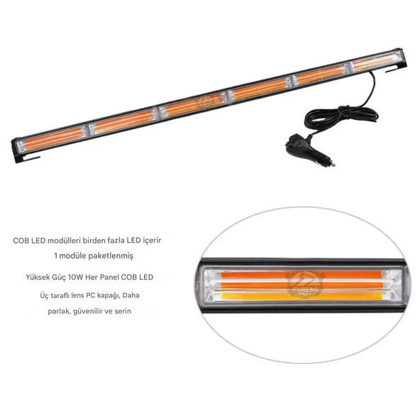 Turuncu Tepe Çakar Bar Led 90cm 12-24v  Off Road Çekici Traktör İkaz Lambası Çakar 15 Modlu - 7