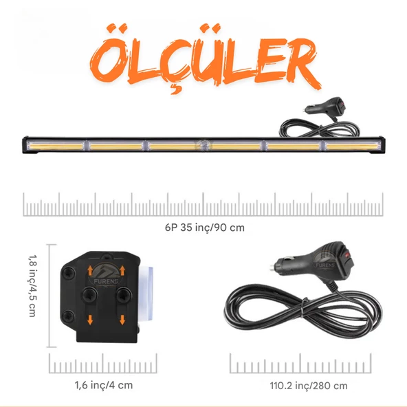 Turuncu Tepe Çakar Bar Led 90cm 12-24v  Off Road Çekici Traktör İkaz Lambası Çakar 15 Modlu - 3