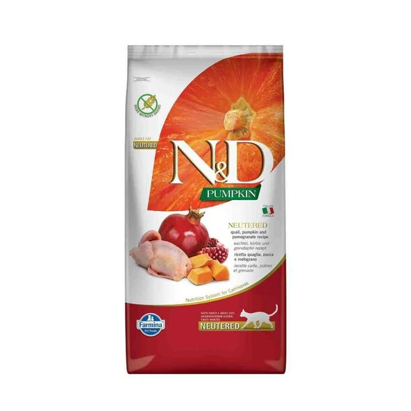 N&D Pumpkin Tahılsız Bıldırcın Etli Bal Kabaklı ve Narlı Kısırlaştırılmış Kedi Maması 10 kg ürün görseli 1