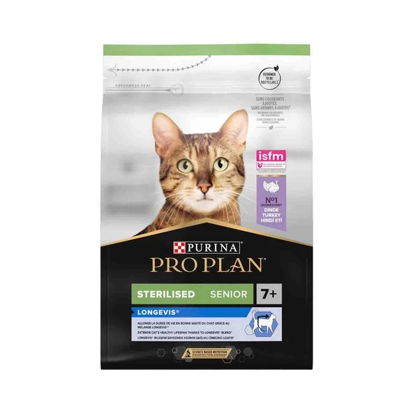 Pro Plan +7 Yaş Için Hindili Kısırlaştırılmış Yaşlı Kedi Maması 3 Kg