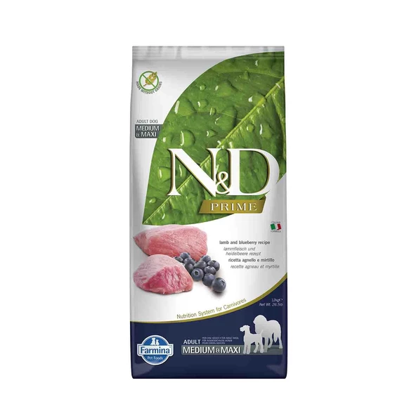 N&D Tahılsız Kuzu Etli Yaban Mersinli Orta Ve Büyük Irk Yetişkin Köpek Maması 12 Kg