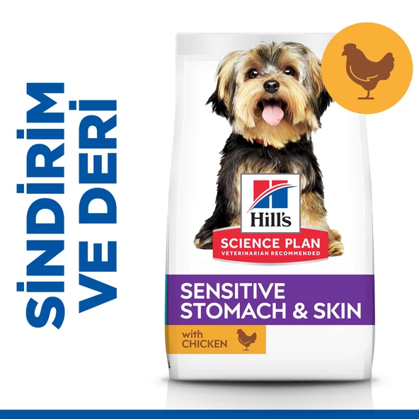 Hill's SCIENCE PLAN Hassas Mide & Deri Yetişkin Küçük ve Mini Irk Tavuklu Köpek Maması 1.5kg