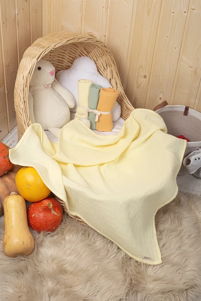 LUCKKA Çok Amaçlı Müslin Örtü Seti - 75x75 cm - ZTC100 Renkli - 4