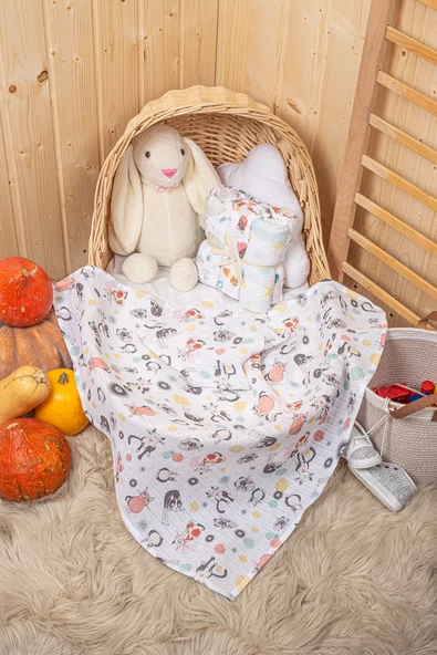 LUCKKA Çok Amaçlı Müslin Örtü Seti - 75x75 cm - ZTC100 Desenli 2 - 4