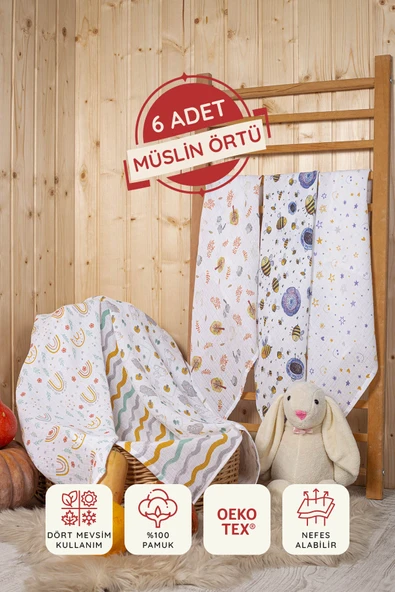 LUCKKA  Çok Amaçlı Müslin Örtü Seti - 75x75 cm - ZTC100  Desenli 1