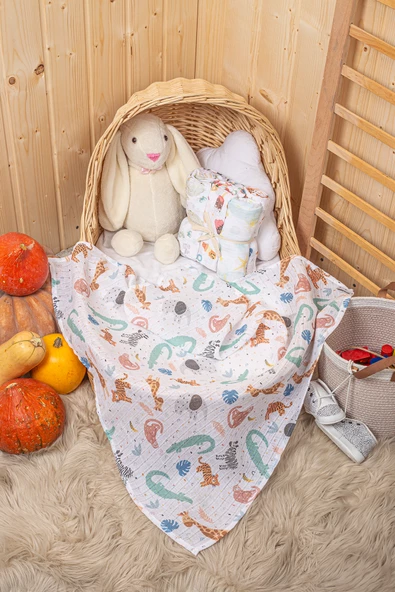 LUCKKA Çok Amaçlı Müslin Örtü Seti - 75x75 cm - ZTC100 Desenli 2 - 6