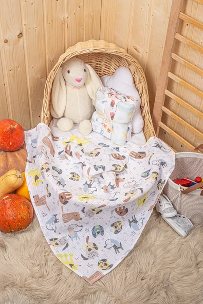 LUCKKA Çok Amaçlı Müslin Örtü Seti - 75x75 cm - ZTC100 Desenli 2 - 5