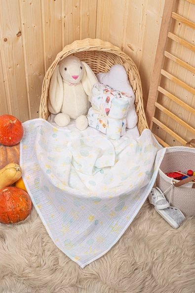 LUCKKA Çok Amaçlı Müslin Örtü Seti - 75x75 cm - ZTC100 Desenli 2 - 3