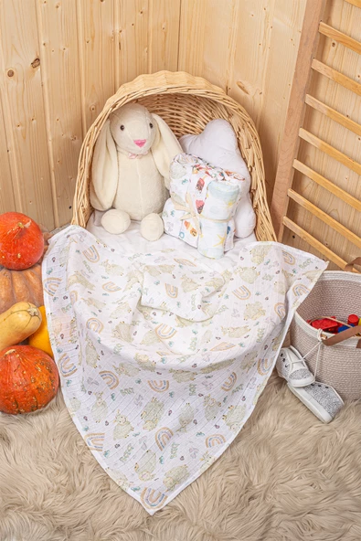 LUCKKA Çok Amaçlı Müslin Örtü Seti - 75x75 cm - ZTC100 Desenli 2 - 2