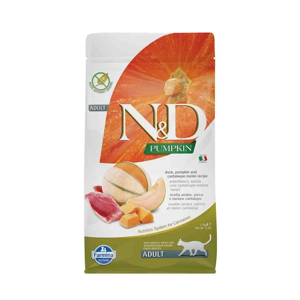 N&D Pumpkin Tahılsız Ördek Etli Bal Kabaklı ve Kavunlu Yetişkin Kedi Maması 1.5 Kg