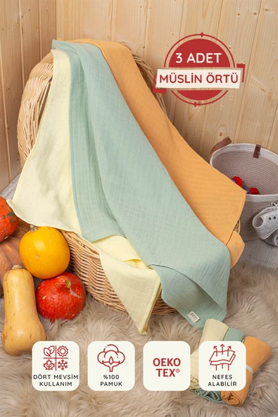 LUCKKA  Çok Amaçlı Müslin Örtü Seti - 75x75 cm - ZTC100  Renkli - 1