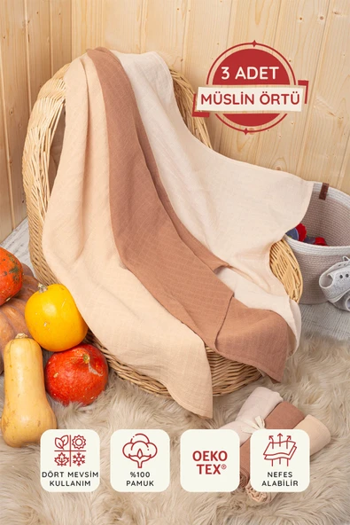 LUCKKA Çok Amaçlı Müslin Örtü Seti - 75x75 cm - ZTC100 Çok Renkli