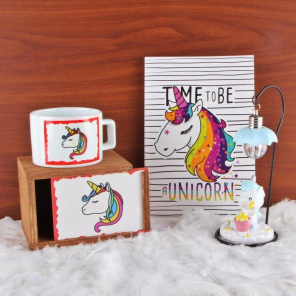 Unicorn Kutulu Kupa Işıklı Biblo Gece Lambası Unicorn Defter Hediye Seti - 1