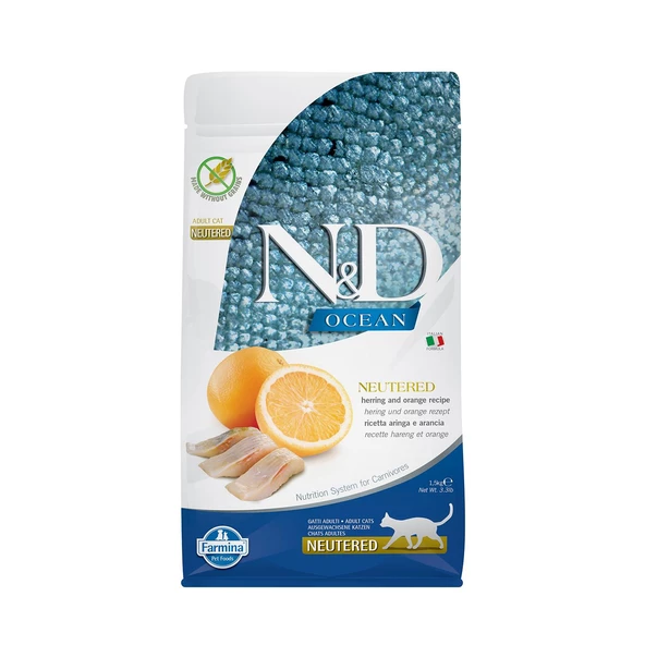 N&D Ocean Tahılsız Ringa Balığı Ve Portakallı Kısır Kedi Maması 1.5 Kg