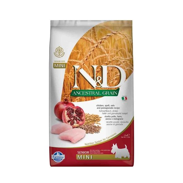 N&D Düşük Tahıllı Tavuklu Narlı Yaşlı Mini Köpek Maması 2.5 Kg