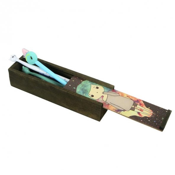 Kız Temalı Ahşap Sürgülü Kalem Kutusu - 2