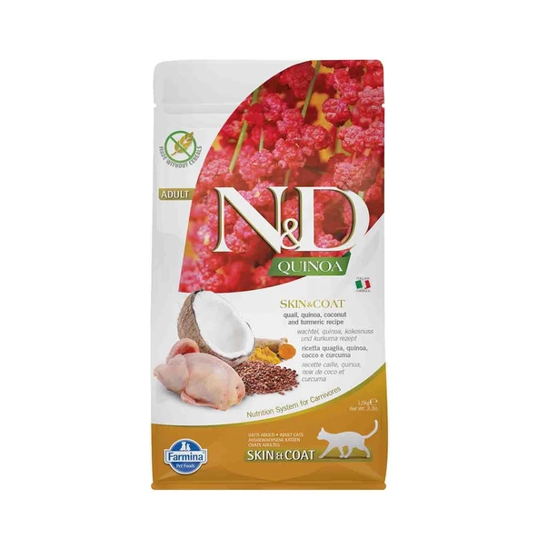 N&D Quinoa Skin & Coat Tahılsız Tüy Bakım Bıldırcın Yetişkin Kedi Maması 1,5 kg ürün görseli 1