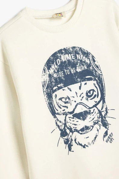 Koton Erkek Çocuk Hayvan Baskılı Sweatshirt Bisiklet Yaka Boxy Pamuk Karışımlı - 3