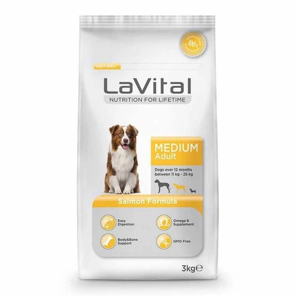 LaVital Somonlu Orta Irk Yetişkin Köpek Maması 3 kg
