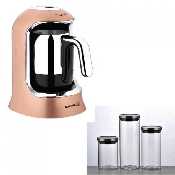 Korkmaz Kahvekolik Rosagold Otomatik Kahve Makinesi A860-06 Ve 3lü Kavanoz