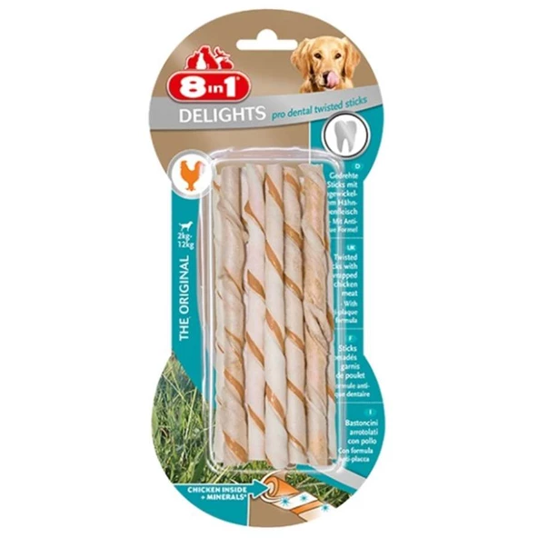 8in1 Delights Pro Dental Twisted Sticks Tavuklu Köpek Ödülü 10'lu 55 G