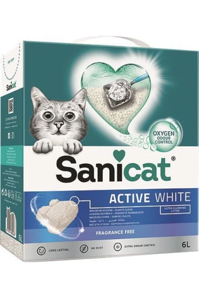 Sanicat Active White Topaklanan Bentonit Kedi Kumu Kokusuz 6 Litre