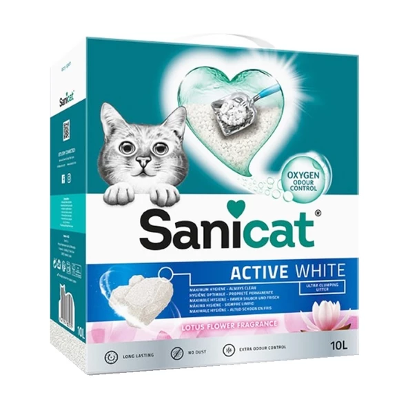 Sanicat Active White Lotus Flower Topaklaşan Bentonit Kedi Kumu 10 L