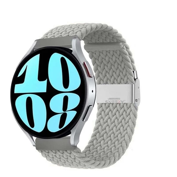 Sneezy Samsung Galaxy Watch 4 40-42-44-46mm Uyumlu 20mm Metal Klips Solo Fiberlink Örgü Kordon  Gri