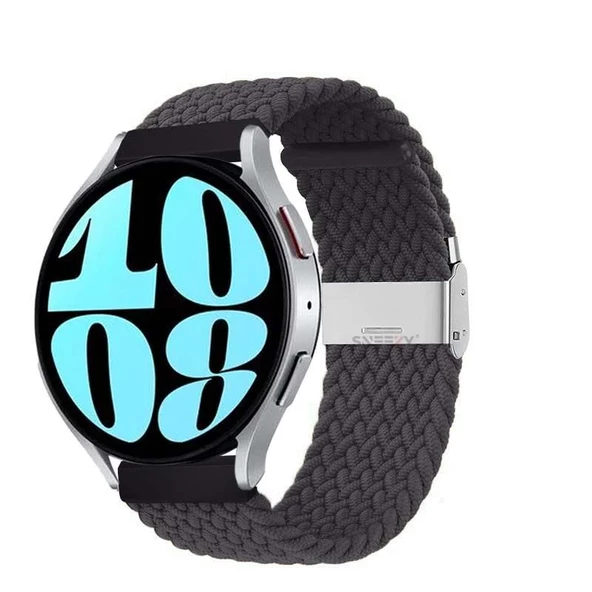 Sneezy Samsung Galaxy Watch 4 40-42-44-46mm Uyumlu 20mm Metal Klips Solo Fiberlink Örgü Kordon  Füme