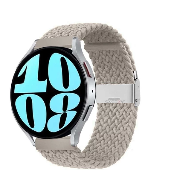 Sneezy Samsung Galaxy Watch 4 40-42-44-46mm Uyumlu 20mm Metal Klips Solo Fiberlink Örgü Kordon  Starlight