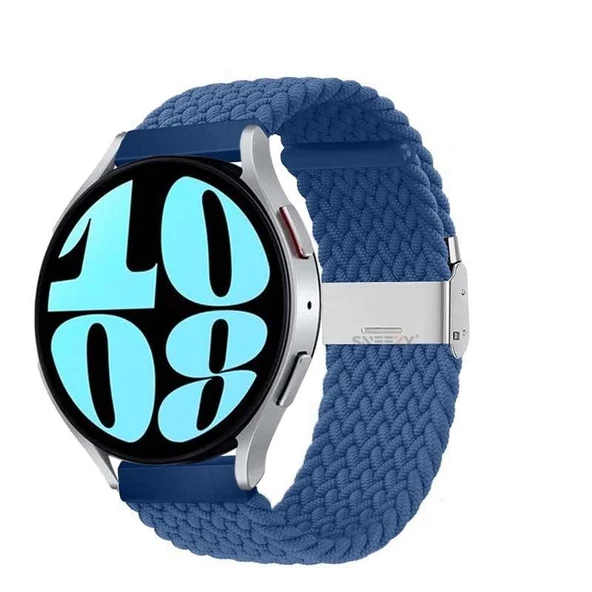 Sneezy Samsung Galaxy Watch 4 40-42-44-46mm Uyumlu 20mm Metal Klips Solo Fiberlink Örgü Kordon  Mavi