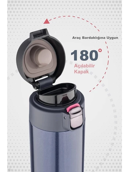 Lunetherm LNT7296 Sızdırmaz Kilitli Vakumlu Çıft Katmanlı Travel Mug Çelik Termos 520 ml Blue 10 Saat Sıcak / 18 Saat Soğuk - 3