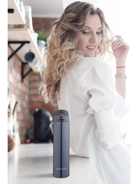 Lunetherm LNT7296 Sızdırmaz Kilitli Vakumlu Çıft Katmanlı Travel Mug Çelik Termos 520 ml Blue 10 Saat Sıcak / 18 Saat Soğuk