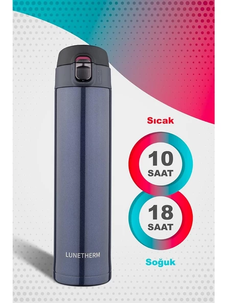 Lunetherm LNT7296 Sızdırmaz Kilitli Vakumlu Çıft Katmanlı Travel Mug Çelik Termos 520 ml Blue 10 Saat Sıcak / 18 Saat Soğuk - 4