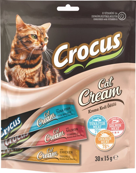 Crocus Çoklu Tavuklu & Ton Balıklı & Somonlu Krema Kedi Ödülü 30x15g