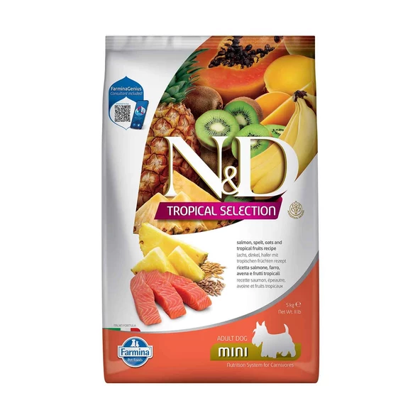 N&D Tropical Selection Düşük Tahıllı Somonlu ve Tropikal Meyveli Küçük Irk Yetişkin Köpek Maması 5  kg ürün görseli 1