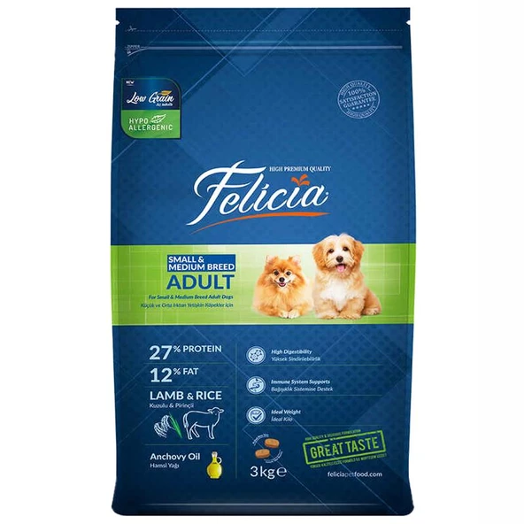 Felicia Kuzulu Küçük ve Orta Irk Düşük Tahıllı Köpek Maması 3 kg ürün görseli 1