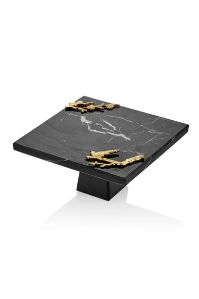 EVZA MERMER ALTINDALLI KARE SİYAH SUNUM TABAĞI 19,5x19,5x9,5 CM ürün görseli